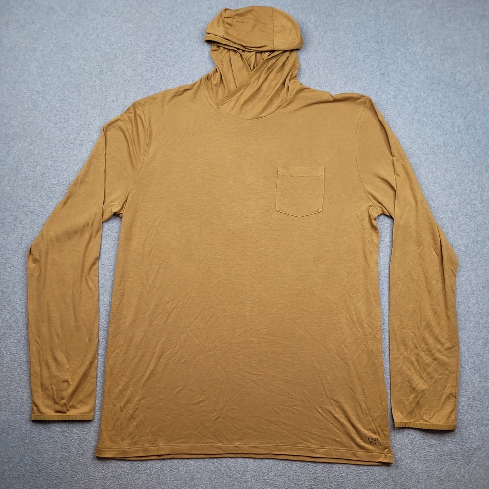 Free Fly Hoodie Shirt Mens XL Brown Bamboo Blend Long Sleeve Pocket Sun Shirt